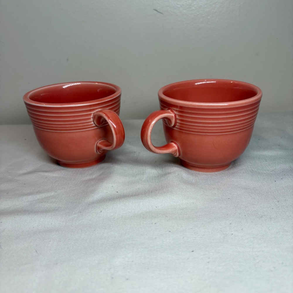 Fiesta Ware Coral Red Ceramic Tea/Coffee  Cups Vintage Set‎ of 2 EUC